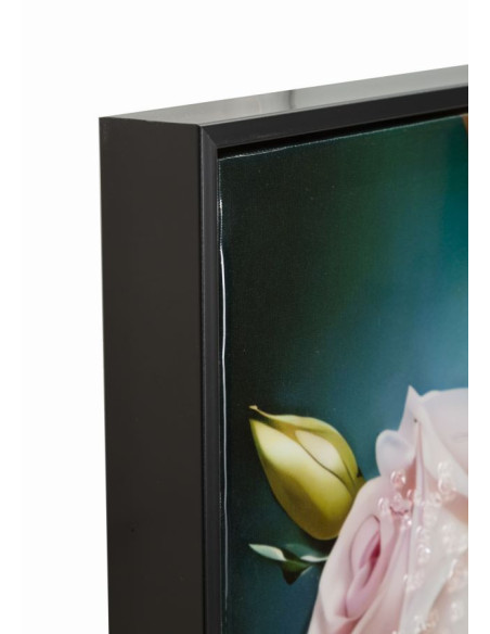 Grande toile murale peinte Femme fleurs robe verte 72x102 avec cadre noir Fantasy 