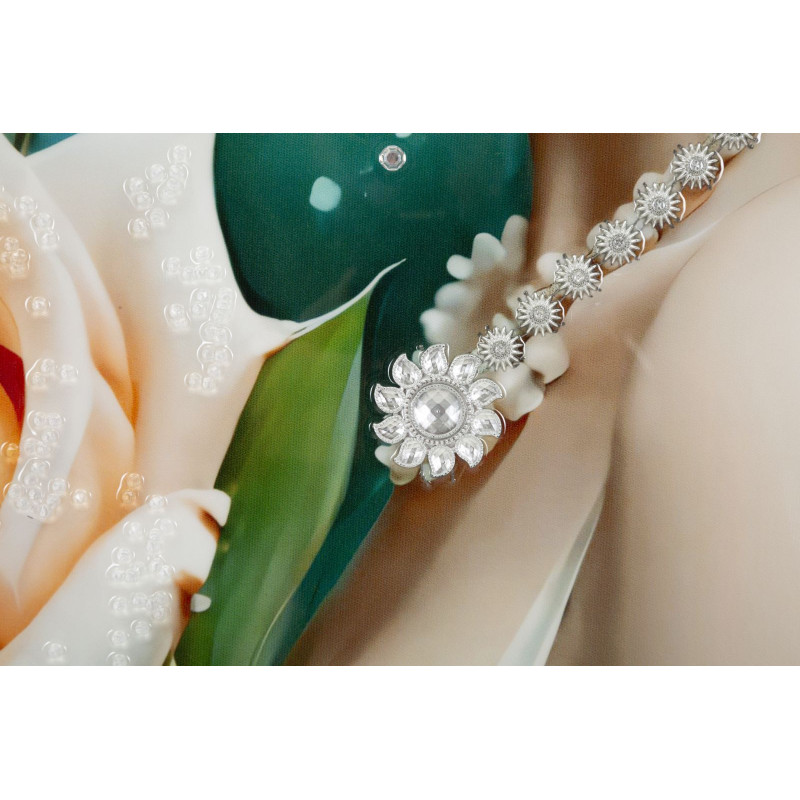 Grande toile murale peinte Femme fleurs robe verte 72x102 avec cadre noir Fantasy 