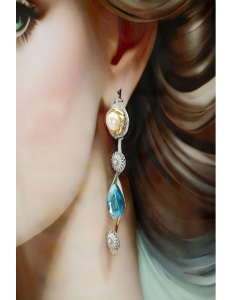 Grande toile murale peinte Femme fleurs robe verte 72x102 avec cadre noir Fantasy 