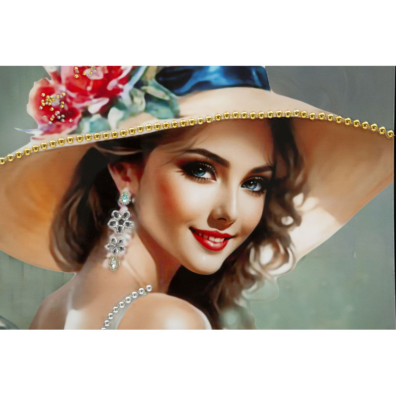 Grande toile murale peinte Femme élégante robe grise sac rouge 52x152 avec cadre noir Elegant 