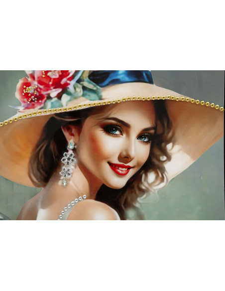 Grande toile murale peinte Femme élégante robe grise sac rouge 52x152 avec cadre noir Elegant 