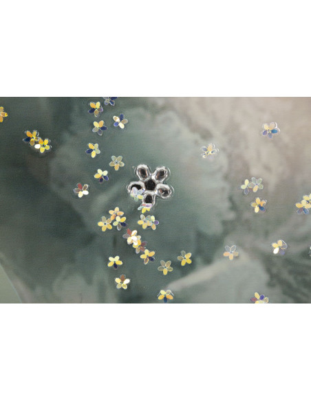 Grande toile murale peinte Femme élégante robe grise sac rouge 52x152 avec cadre noir Elegant 