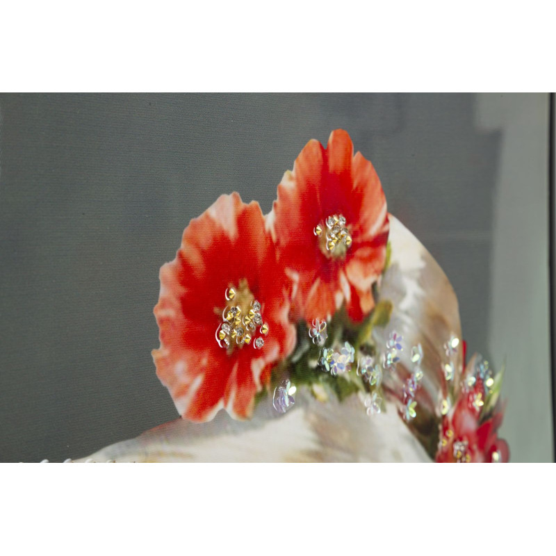 Grande toile murale peinte Femme élégante robe grise fleurs orange 52x152 avec cadre noir Elegant 