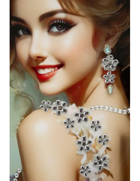 Grande toile murale peinte Femme élégante robe grise fleurs orange 52x152 avec cadre noir Elegant 