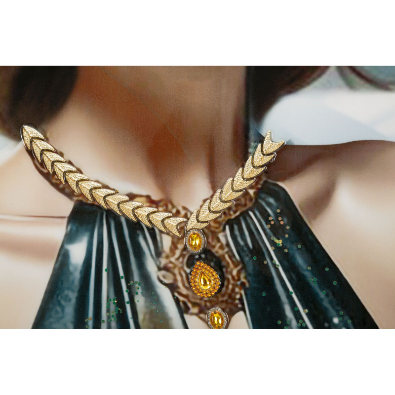 Toile murale peinte Femme chapeau bleu robe métallisée 62x92 avec cadre noir Pam 