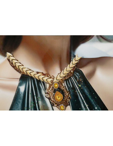 Toile murale peinte Femme chapeau bleu robe métallisée 62x92 avec cadre noir Pam 