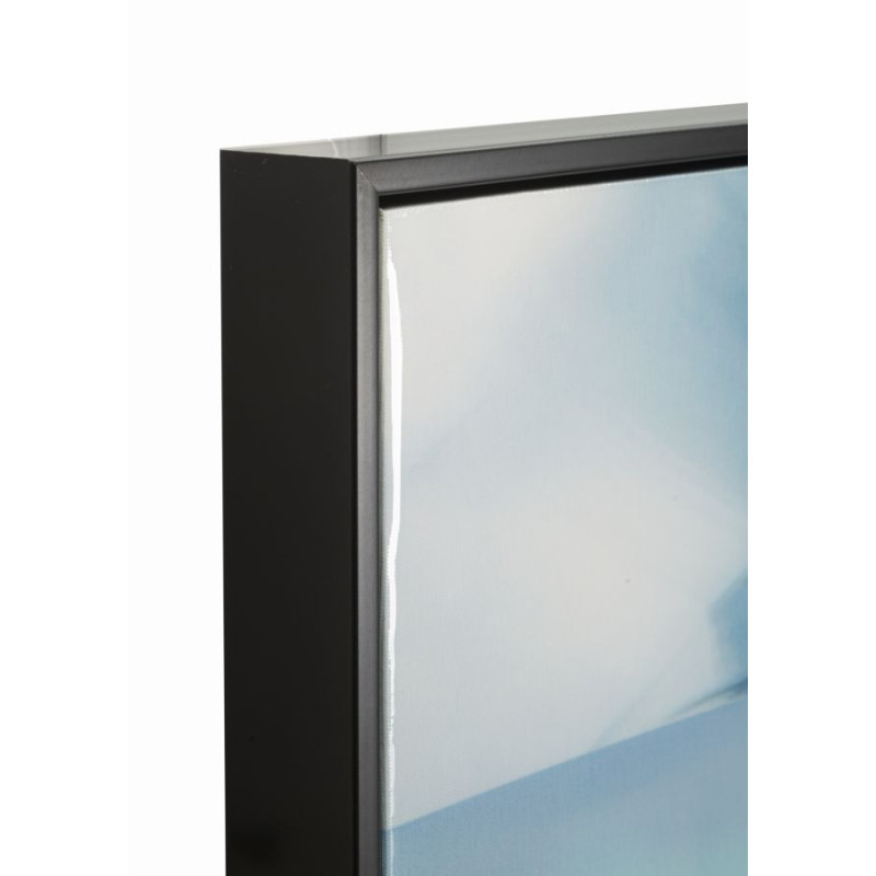 Toile murale peinte Femme chapeau bleu robe métallisée 62x92 avec cadre noir Pam 