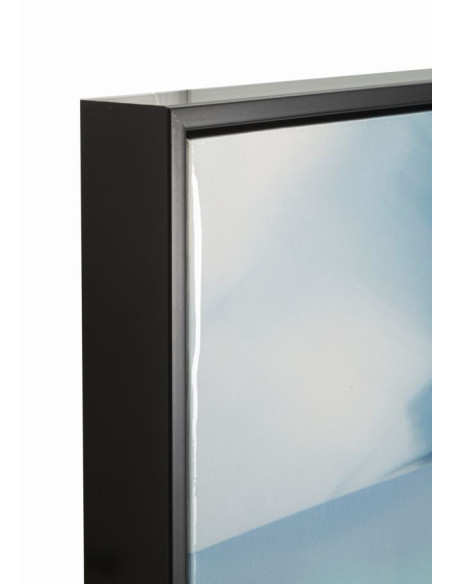 Toile murale peinte Femme chapeau bleu robe métallisée 62x92 avec cadre noir Pam 