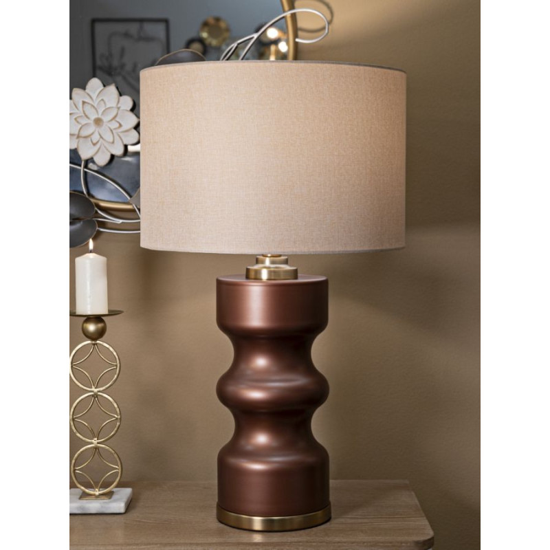 Grande Lampe à poser glamour chic Hauteur 69 cm Verre Marron Tissu Beige Métal Doré Rosenthal 