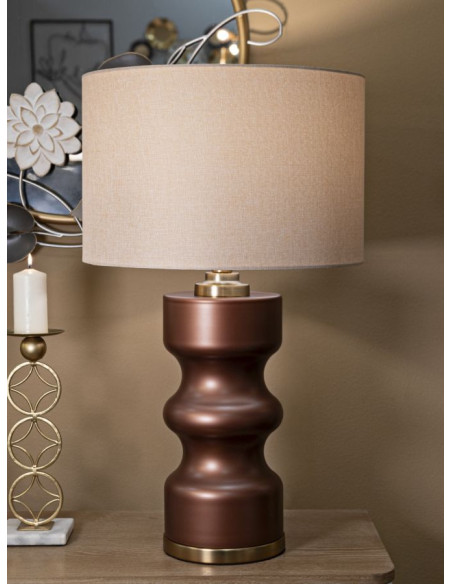 Grande Lampe à poser glamour chic Hauteur 69 cm Verre Marron Tissu Beige Métal Doré Rosenthal 