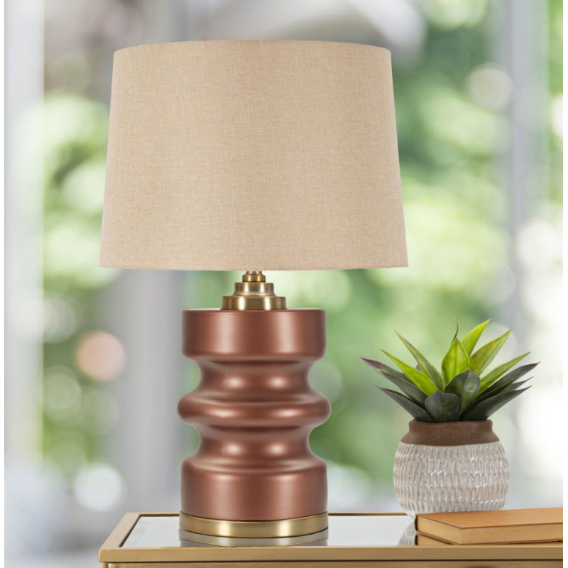 Lampe à poser glamour chic Hauteur 56 cm Verre Marron Tissu Beige Métal Doré Rosenthal 