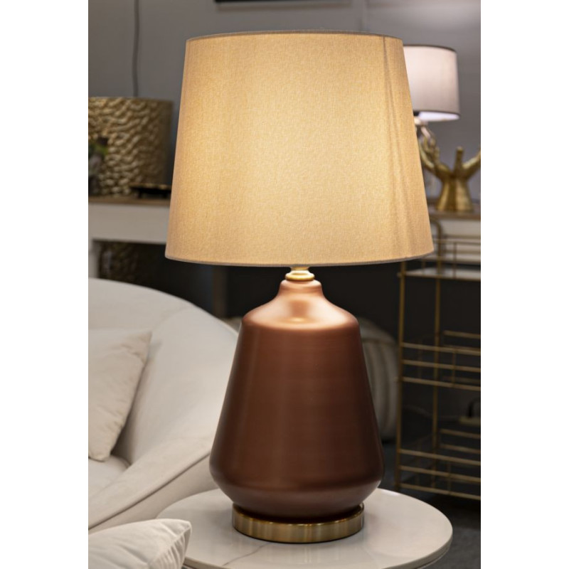 Grande Lampe à poser glamour chic Hauteur 65 cm Verre Marron Tissu Beige Métal Doré Rosenthal 
