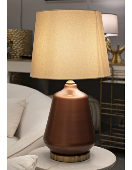 Grande Lampe à poser glamour chic Hauteur 65 cm Verre Marron Tissu Beige Métal Doré Rosenthal 