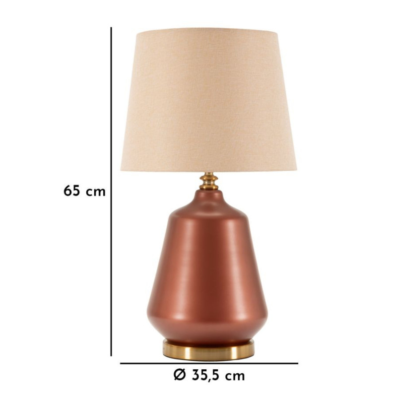 Grande Lampe à poser glamour chic Hauteur 65 cm Verre Marron Tissu Beige Métal Doré Rosenthal 