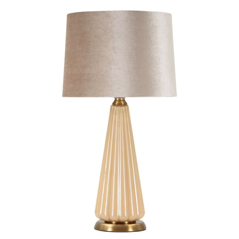Grande Lampe à poser moderne chic Hauteur 68 cm Verre Beige rosé Tissu Beige Métal Doré Perly 