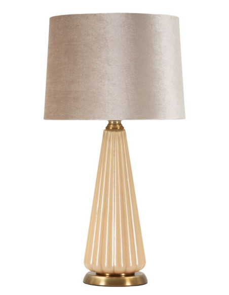 Grande Lampe à poser moderne chic Hauteur 68 cm Verre Beige rosé Tissu Beige Métal Doré Perly 