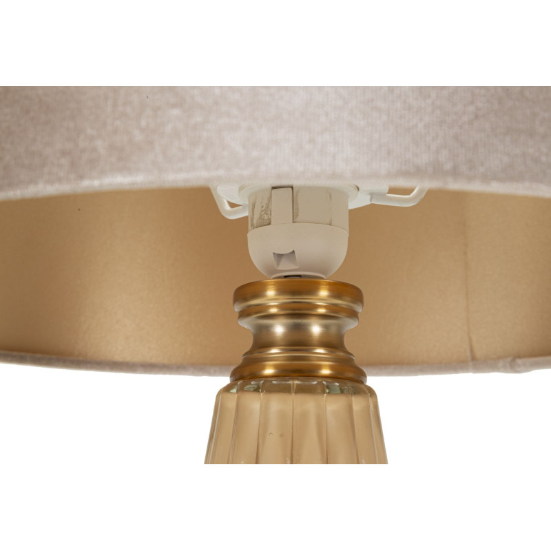 Grande Lampe à poser moderne chic Hauteur 68 cm Verre Beige rosé Tissu Beige Métal Doré Perly 