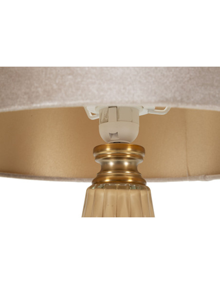 Grande Lampe à poser moderne chic Hauteur 68 cm Verre Beige rosé Tissu Beige Métal Doré Perly 