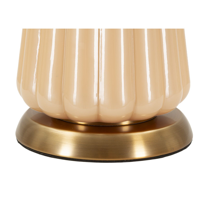 Grande Lampe à poser moderne chic Hauteur 68 cm Verre Beige rosé Tissu Beige Métal Doré Perly 