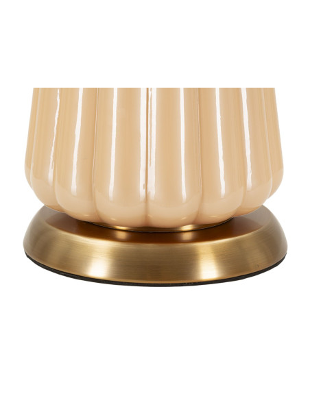 Grande Lampe à poser moderne chic Hauteur 68 cm Verre Beige rosé Tissu Beige Métal Doré Perly 