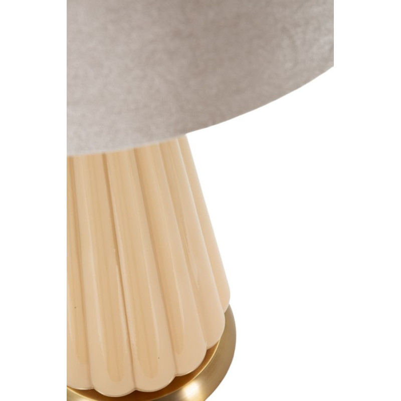 Grande Lampe à poser moderne chic Hauteur 68 cm Verre Beige rosé Tissu Beige Métal Doré Perly 