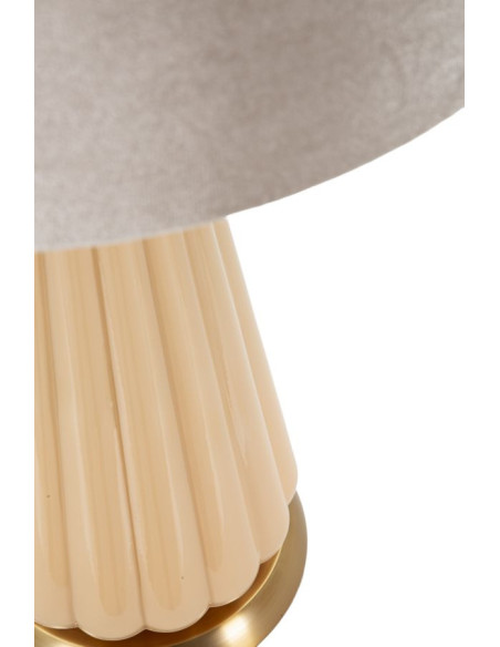 Grande Lampe à poser moderne chic Hauteur 68 cm Verre Beige rosé Tissu Beige Métal Doré Perly 