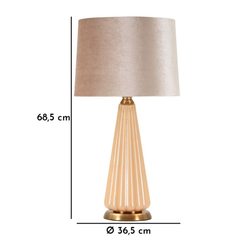 Grande Lampe à poser moderne chic Hauteur 68 cm Verre Beige rosé Tissu Beige Métal Doré Perly 