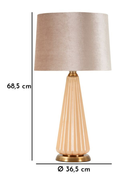 Grande Lampe à poser moderne chic Hauteur 68 cm Verre Beige rosé Tissu Beige Métal Doré Perly 