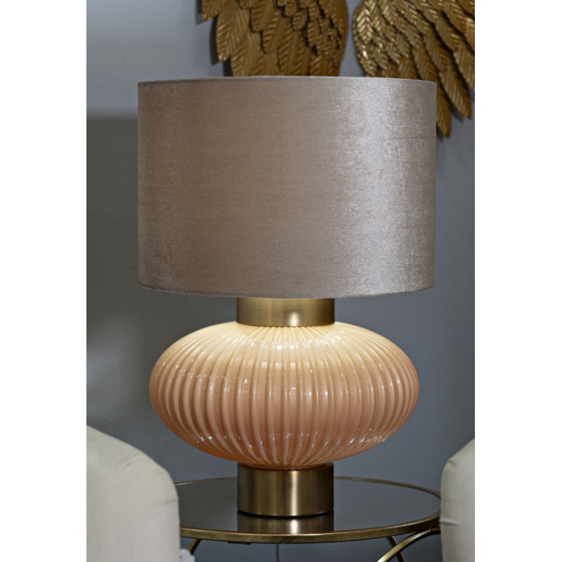 Lampe à poser moderne chic Hauteur 49 cm Verre Beige rosé Tissu Beige Métal Doré Perly 