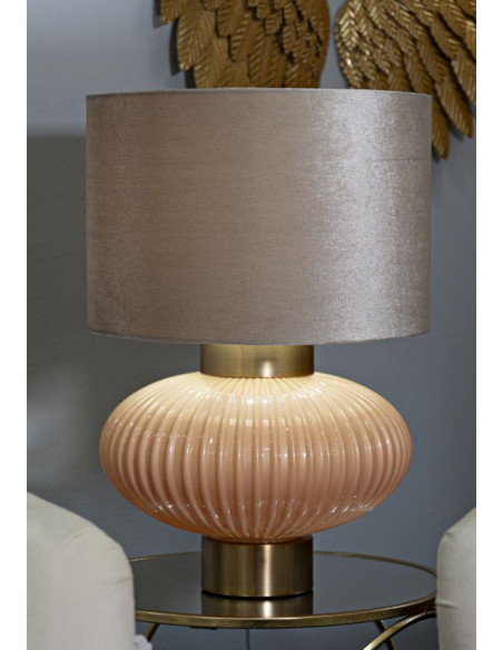 Lampe à poser moderne chic Hauteur 49 cm Verre Beige rosé Tissu Beige Métal Doré Perly 