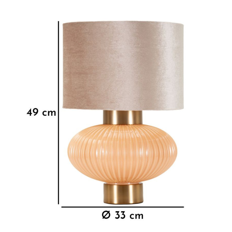 Lampe à poser moderne chic Hauteur 49 cm Verre Beige rosé Tissu Beige Métal Doré Perly 