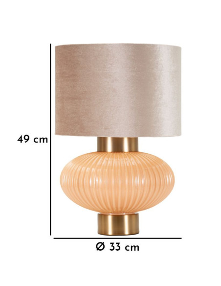 Lampe à poser moderne chic Hauteur 49 cm Verre Beige rosé Tissu Beige Métal Doré Perly 