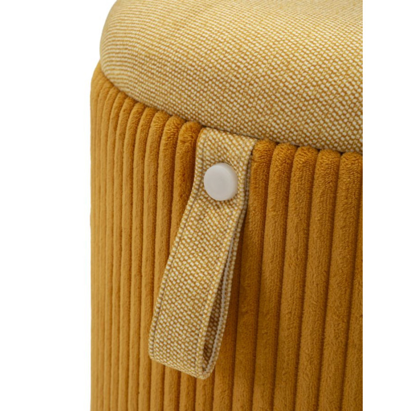 Pouf coffre rangement style art déco Rond Velours côtelé Jaune moutarde MDF Bolzano (Lot de 2) 