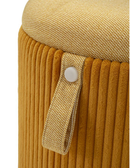 Pouf coffre rangement style art déco Rond Velours côtelé Jaune moutarde MDF Bolzano (Lot de 2) 