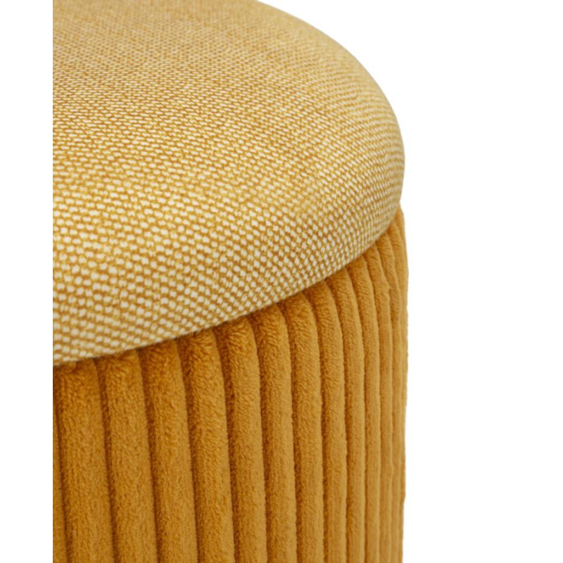 Pouf coffre rangement style art déco Rond Velours côtelé Jaune moutarde MDF Bolzano (Lot de 2) 