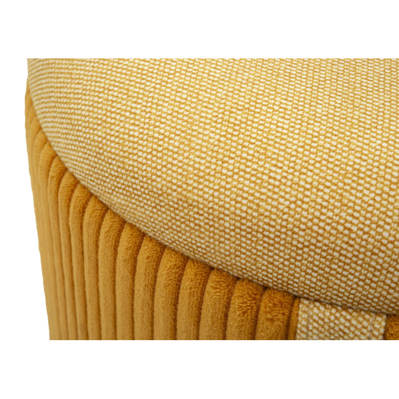 Pouf coffre rangement style art déco Rond Velours côtelé Jaune moutarde MDF Bolzano (Lot de 2) 