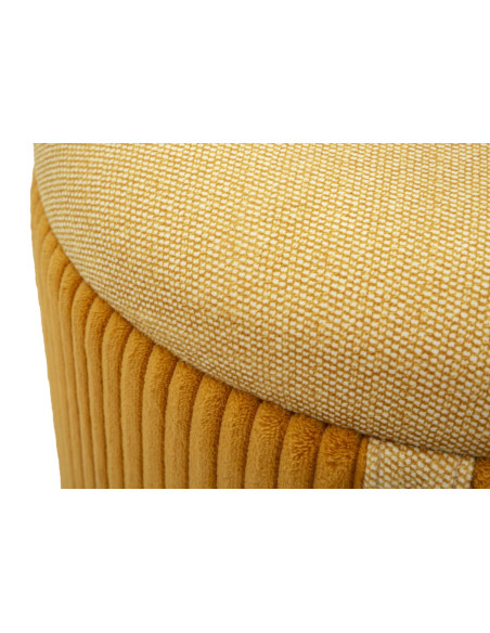 Pouf coffre rangement style art déco Rond Velours côtelé Jaune moutarde MDF Bolzano (Lot de 2) 