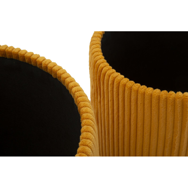 Pouf coffre rangement style art déco Rond Velours côtelé Jaune moutarde MDF Bolzano (Lot de 2) 