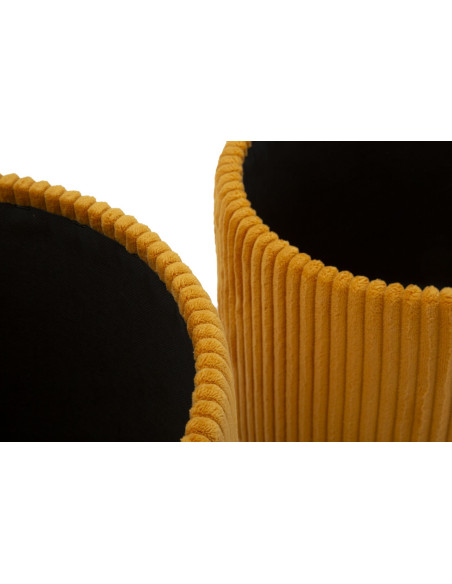 Pouf coffre rangement style art déco Rond Velours côtelé Jaune moutarde MDF Bolzano (Lot de 2) 