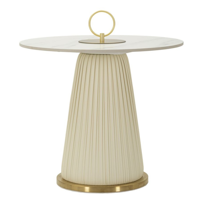 Table d'appoint moderne chic Ronde 60 cm Céramique Blanc Effet marbre Métal Blanc crème Doré Nova 