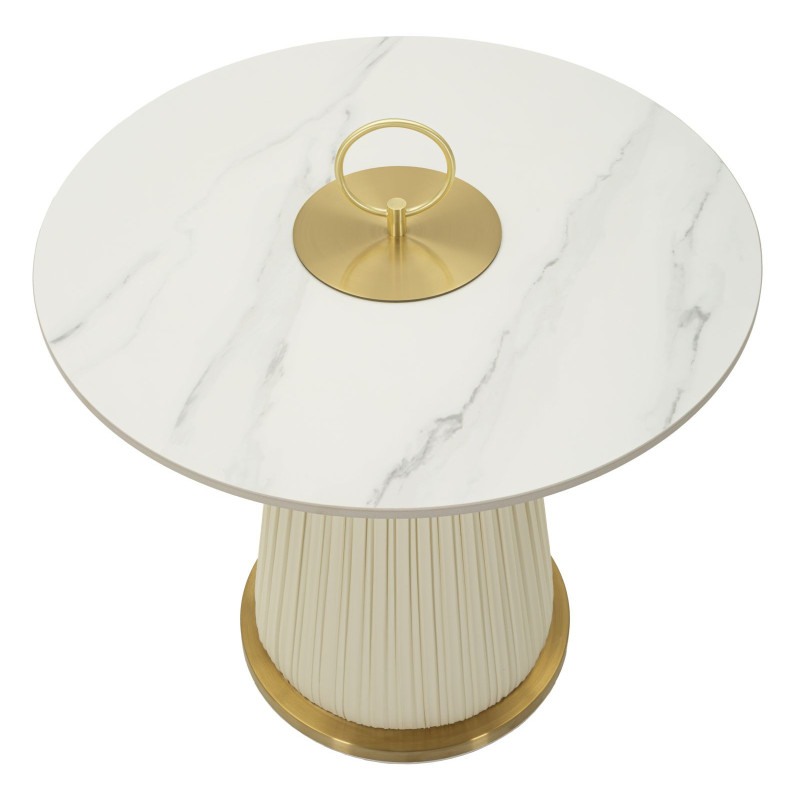 Table d'appoint moderne chic Ronde 60 cm Céramique Blanc Effet marbre Métal Blanc crème Doré Nova 