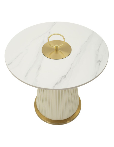 Table d'appoint moderne chic Ronde 60 cm Céramique Blanc Effet marbre Métal Blanc crème Doré Nova 