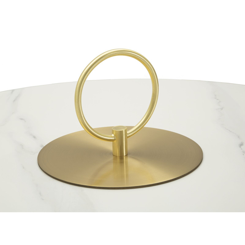 Table d'appoint moderne chic Ronde 60 cm Céramique Blanc Effet marbre Métal Blanc crème Doré Nova 