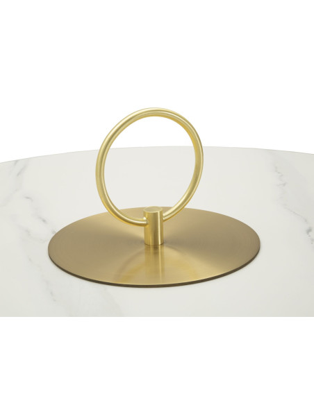Table d'appoint moderne chic Ronde 60 cm Céramique Blanc Effet marbre Métal Blanc crème Doré Nova 