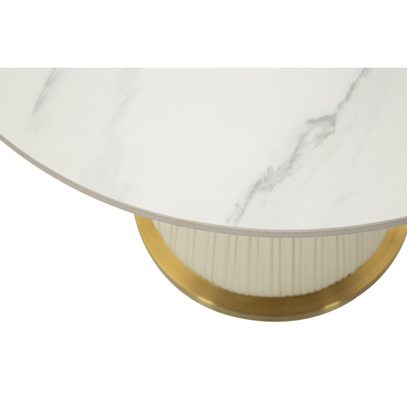 Table d'appoint moderne chic Ronde 60 cm Céramique Blanc Effet marbre Métal Blanc crème Doré Nova 