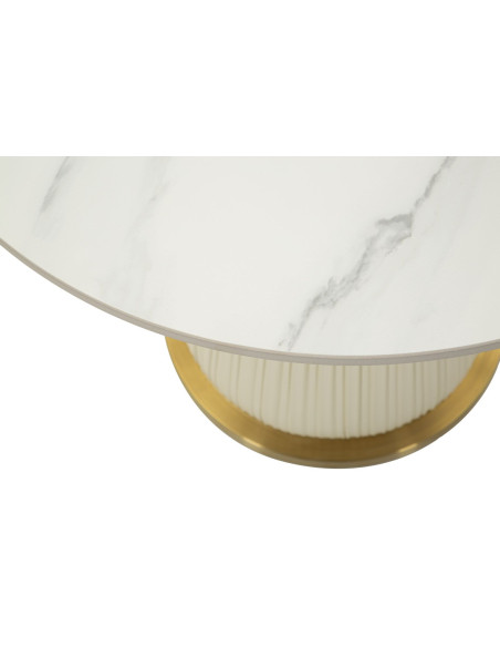 Table d'appoint moderne chic Ronde 60 cm Céramique Blanc Effet marbre Métal Blanc crème Doré Nova 