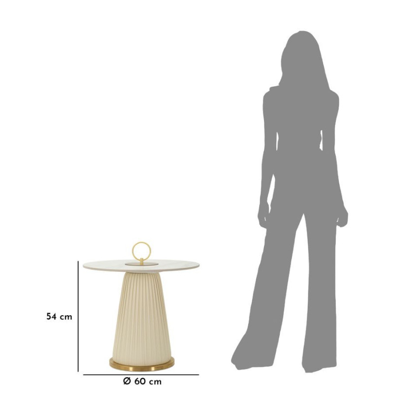 Table d'appoint moderne chic Ronde 60 cm Céramique Blanc Effet marbre Métal Blanc crème Doré Nova 