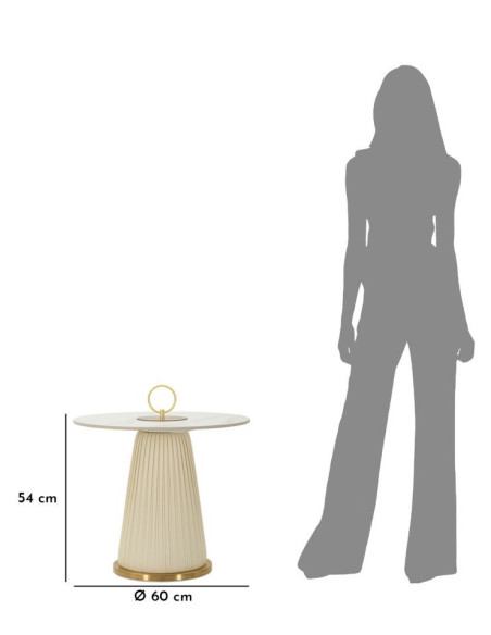 Table d'appoint moderne chic Ronde 60 cm Céramique Blanc Effet marbre Métal Blanc crème Doré Nova 