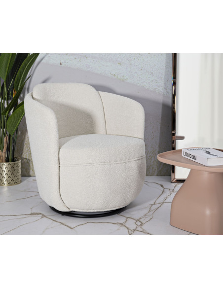 Fauteuil pivotant bouclette Tissu Blanc crème Bouclé Torino 