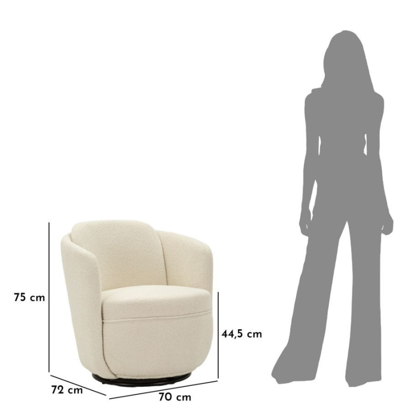 Fauteuil pivotant bouclette Tissu Blanc crème Bouclé Torino 
